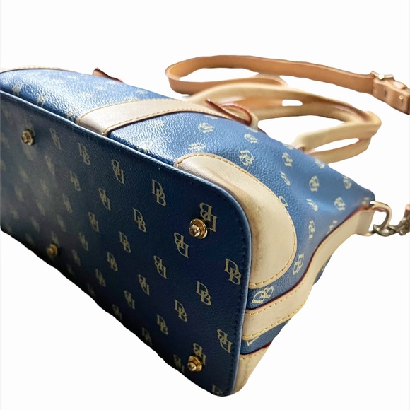 Gorgeous Y2K Dooney & Bourke Signature Blue/Tan Domed Satchel/Crossbody - Picture 6 of 11
